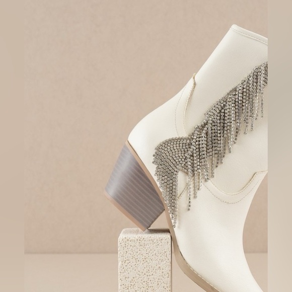 Rhinestone Fringe Ankle Cowboy Boots - Picture 3 of 4